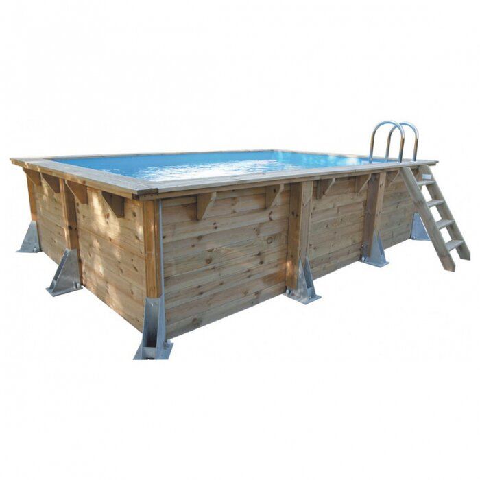 Piscine bois rectangulaire Azura 3,50 x 5,05 x H. 1,26 m - Liner bleu