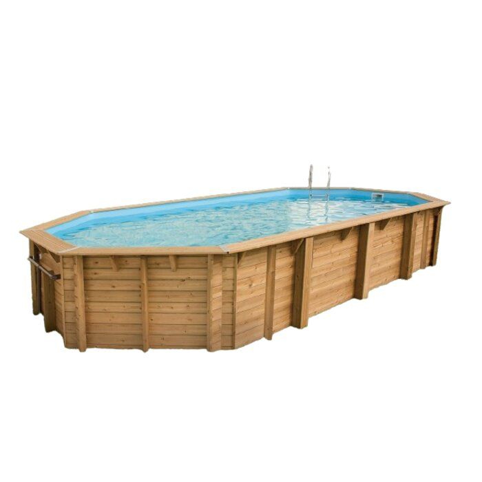 Piscine bois ovale Océa 4,70 x 8,60 x H. 1,30 m - Liner bleu