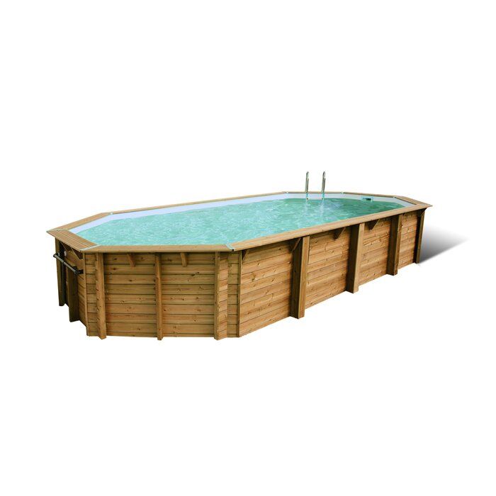 Piscine bois ovale Océa 4,70 x 8,60 x H. 1,30 m - Liner gris