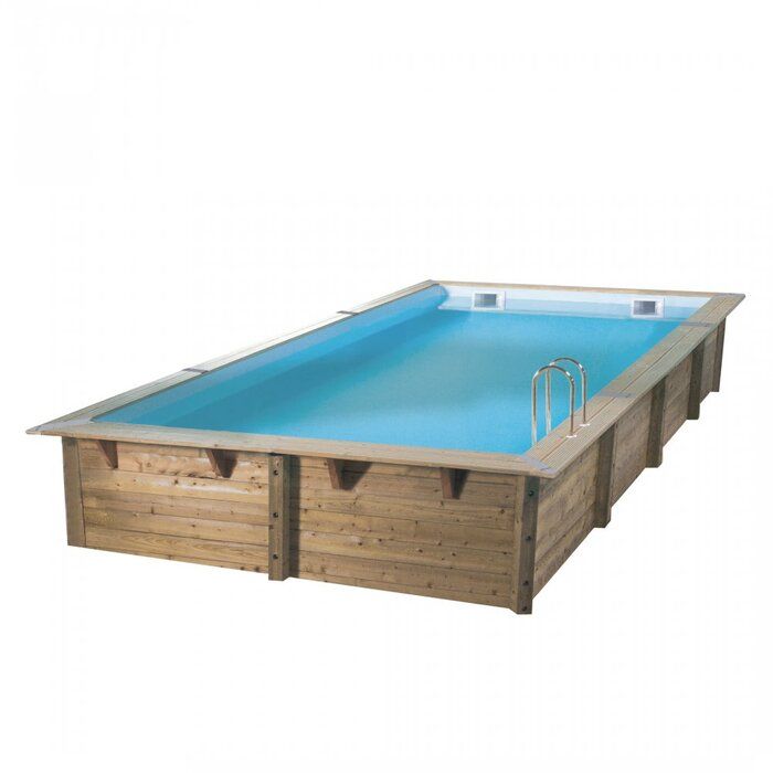 Piscine bois rectangulaire Linéa 3,50 x 6,50 x H. 1,40 m - Liner bleu