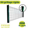 Kit grillage rigide à sceller - Filiac - L. 30 m - H. 1.53 m - Vert