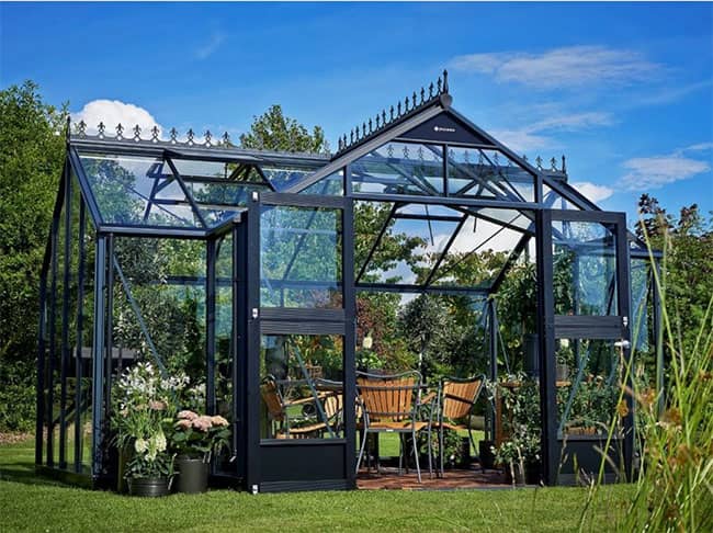 Serre de jardin de qualité en verre trempé et aluminium laqué noir